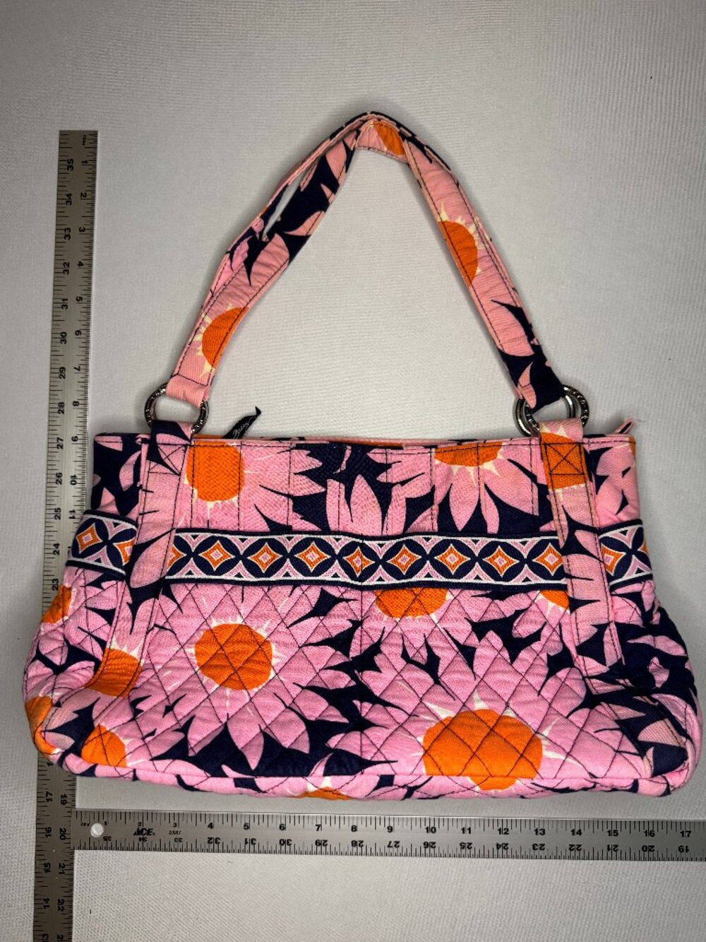 Vera Bradley Loves Me Shoulder Bag Pink Navy Orange Floral Retired O-Ring Handle